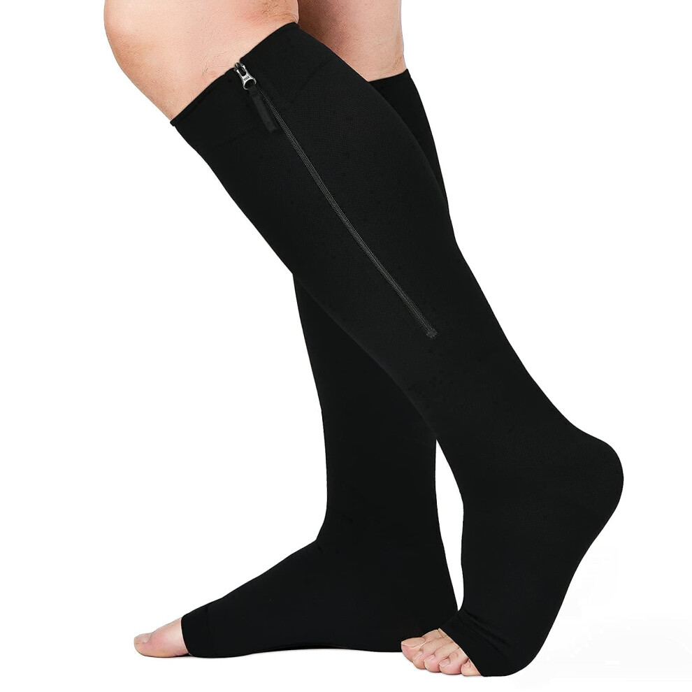 3 Pairs Open Toe Zipper Compression Socks 1520 and 2030 mmHg for Women and Men