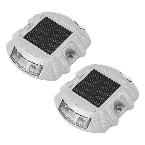 Reusable Solar Road, 2Pcs 6 LED Stud Lights Ground Garden Lawn Path Deck Dock White Warning Lights(2 1