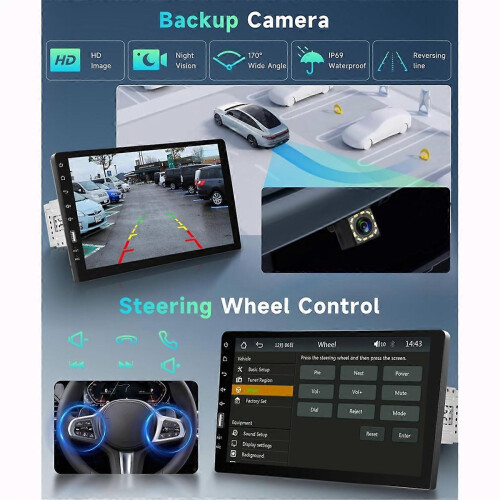 Som automotivo Single Din com CarPlay e Android Auto, rádio HD de 9 polegadas com câmera de ré e suporte para FM/ 2