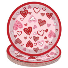 Valentine's Day Paper Plates 7 Inch 24 Pack, Red Pink Heart Dessert Plates for Romantic Party Decor