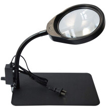 LED Magnifying Lamp with Light and Stand, Adjustable Metal Base for Reading, Soldering and Crafts, Black 10X