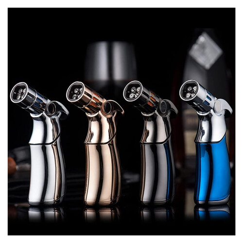 Butane Torch Lighter 4 Jet Flame Windproof Refillable Adjustable Design with BuiltIn Flashlight for BBQ Camping 2