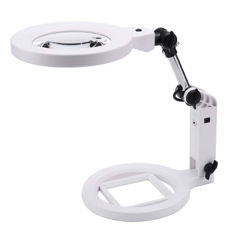 Light Led Magnifying Glass With Foldable Desktop Magnifier 2.5X 5X For Reading, Crafts And