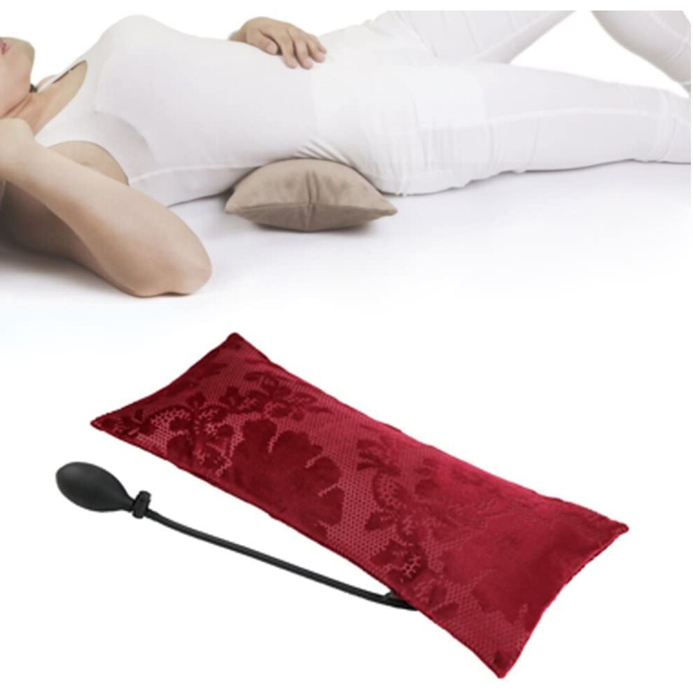 Inflatable Lumbar Pillow for Lower Back Pain Relief, Adjustable Orthopedic Back Support Cushion with Removable Washable Cover, Red