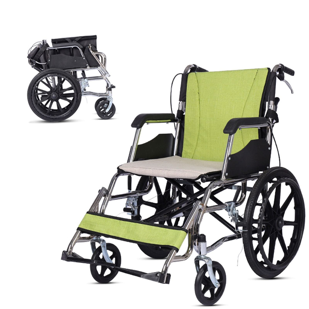 Green Lightweight Folding Wheelchair For Adults And Seniors, All Terrain Wheels, Durable Aluminum Frame, 18In Seat,