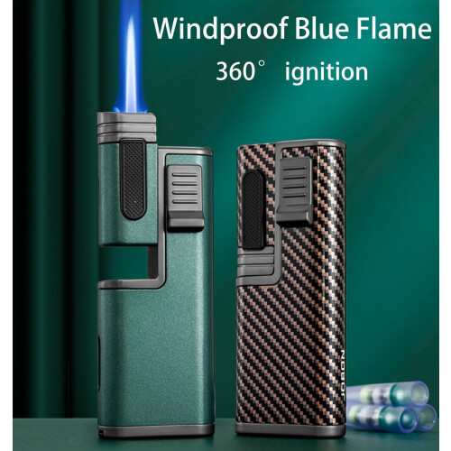 Butane Torch Lighter Black Refillable Windproof Blue Flame with 360 Ignition and Adjustable Flame Control 1