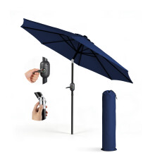 KEPLIN 2.3m Tilting Parasol Umbrella with Crank & Tilt, Steel Frame Sun Shade with Cover, 180g UV-Resistant Polyester, Navy Blue