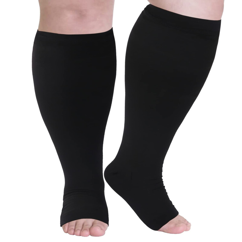 Toeless Wide Calf Compression Socks 2030mmHg for Women and Men, Plus Size Open Toe Knee  Support