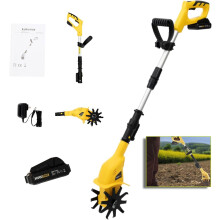 Cordless Electric Garden Tiller 20V with Durable Steel Tines, 250RPM Handheld Cultivator for Yard and Small Garden