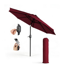 KEPLIN 2.3m Tilting Parasol Umbrella with Crank & Tilt, Steel Frame Sun Shade with Cover, 180g UV-Resistant Polyester, Dark Red