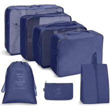 (navy blue) 7pcs Travel Organizer Bags, Luggage Suitcases Packing Bags With Shoes Storage Bags