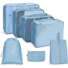 (light blue) 7pcs Travel Organizer Bags, Luggage Suitcases Packing Bags With Shoes Storage Bags