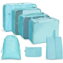 (lake blue) 7pcs Travel Organizer Bags, Luggage Suitcases Packing Bags With Shoes Storage Bags