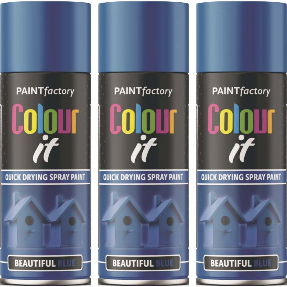 Rapide 3 X 400Ml Beautiful Gloss Spray For Car Van Bike Aerosol Paint Blue