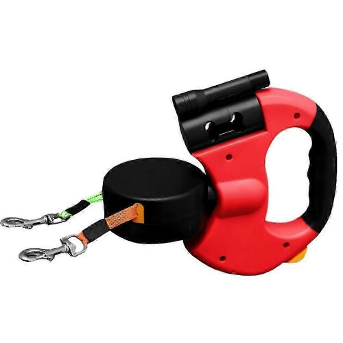 (Red) Illuminated Double Retractable Leash for Two Dogs, 360 Anti-Tangle Swivel Strap