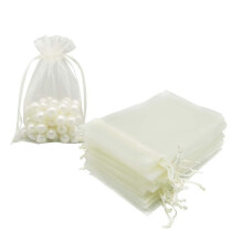 100pcs Organza Bags 10x15 Cm, Beige Mesh Jewelry Pouches Candy Drawstring Gift Bags Small Sachet for Wedding Giveaways