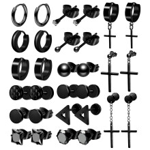 15 Pairs Earrings for Men Black Stud Earrings Mens Earrings Stainless Steel Black Earrings for Men Women Jewelry Piercing Hoop Earrings Set