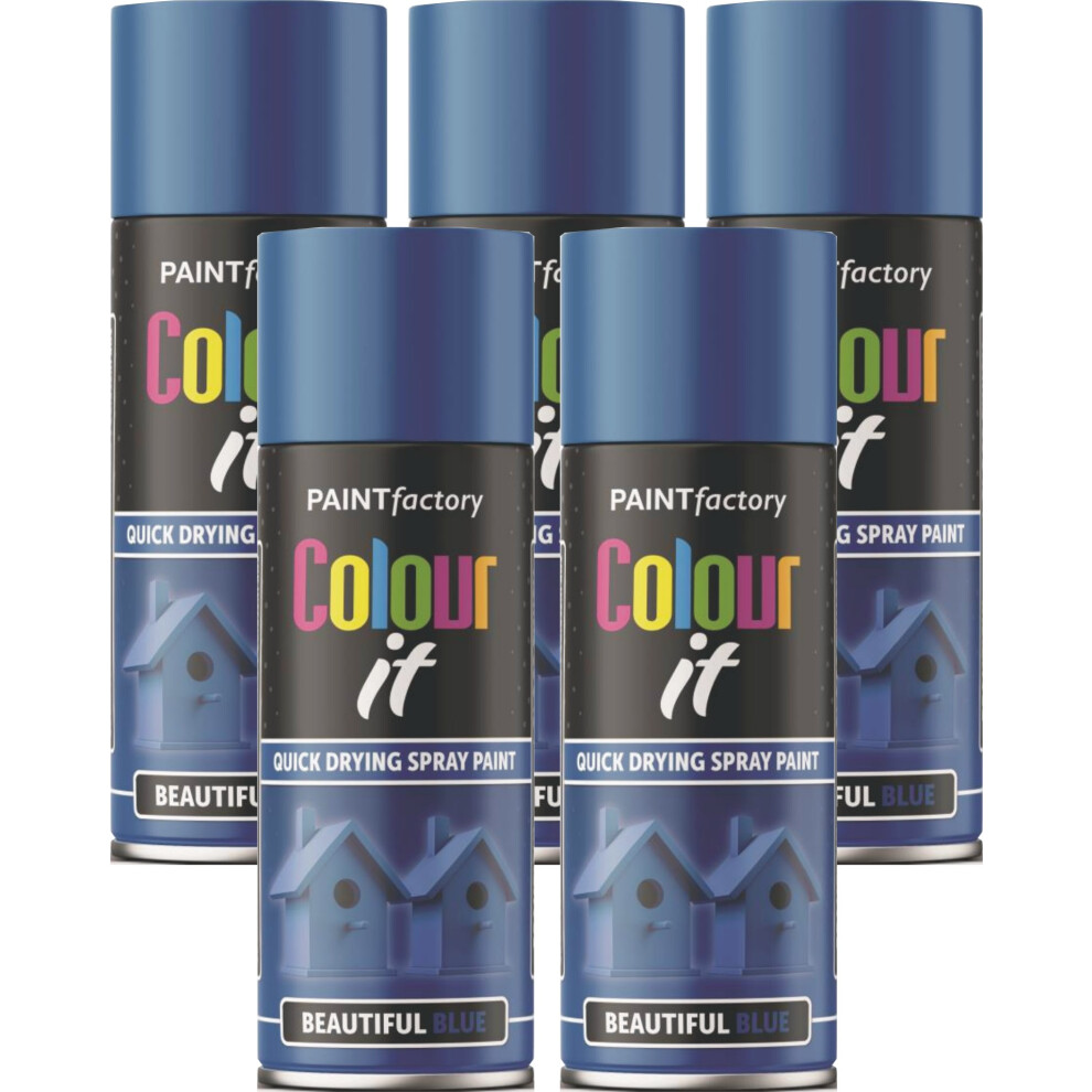 Rapide 5 X 400Ml Beautiful Gloss Spray For Car Van Bike Aerosol Paint Blue