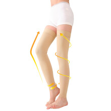 Thigh Footless Compression Stockings 2030mmHg with Silicone StayUp Band for Varicose Veins and Edema, Beige 3XL