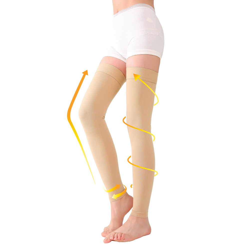 Beige Thigh Footless Compression Stockings 2030Mmhg With Silicone Stayup Band For Varicose Veins And Edema, 3XL