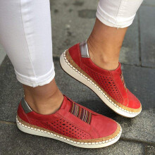 Women's Canvas Sneakers Lightweight Breathable Non Slip Flat Walking Shoes Red Low Cut Casual Style