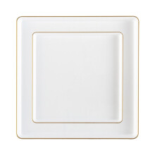 Disposable Dinner Plates Set with Gold Rim, White Square Heavy Duty Plastic Plates for Wedding and Party (40)