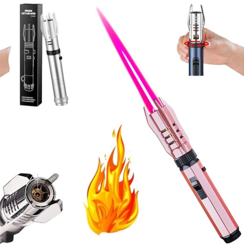 Butane Torch Lighter Pink Windproof Jet Flame Refillable with Adjustable Flame for Camping BBQ Kitchen