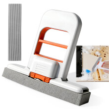Mini Foldable Desktop Sponge Mop with OneHand Squeeze Design for Wet and Dry Cleaning, 2 Replaceable Heads