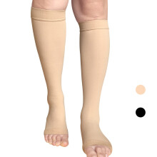 Unisex Knee Compression Socks 2030mmHg Open Toe for Circulation Travel Varicose Veins Beige XL