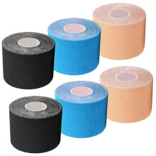 6 Rolls Waterproof Kinesiology Tape 2' Uncut Sports Tape for Knee and Shoulder Muscle Support (2 Beige, 2 Black, 2 Blue)