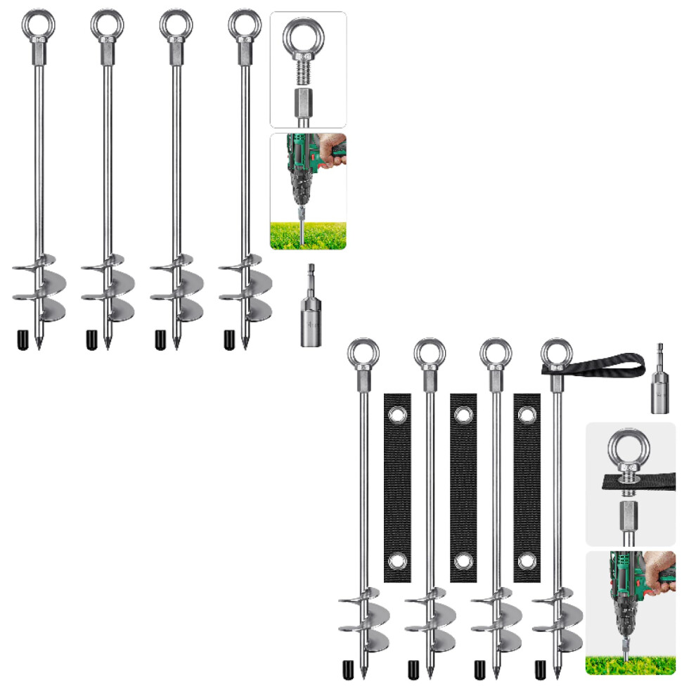 30'' Heavy Duty Ground Anchors With Straps, Fully Welded Spiral Earth Anchor Kit For Trampoline, Swing Set, Shed Â 4 Pack 9330225273011