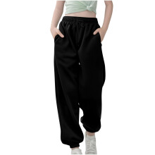 Boys Girls Sweatpants Baggy High Waist Bottom-Black 11Years