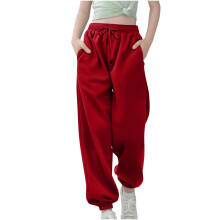 Boys Girls Sweatpants Baggy High Waist Bottom-Red 9Years