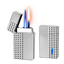Jet Flame Lighter Dual Flame Power, Refillable Metal Butane Torch for BBQ, Candles and Outdoor Use