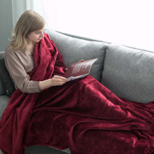 (Single, Red) Faux Fur Fleece Blanket Sofa Throw Soft Warm Bed Mink Single Double King & Super King