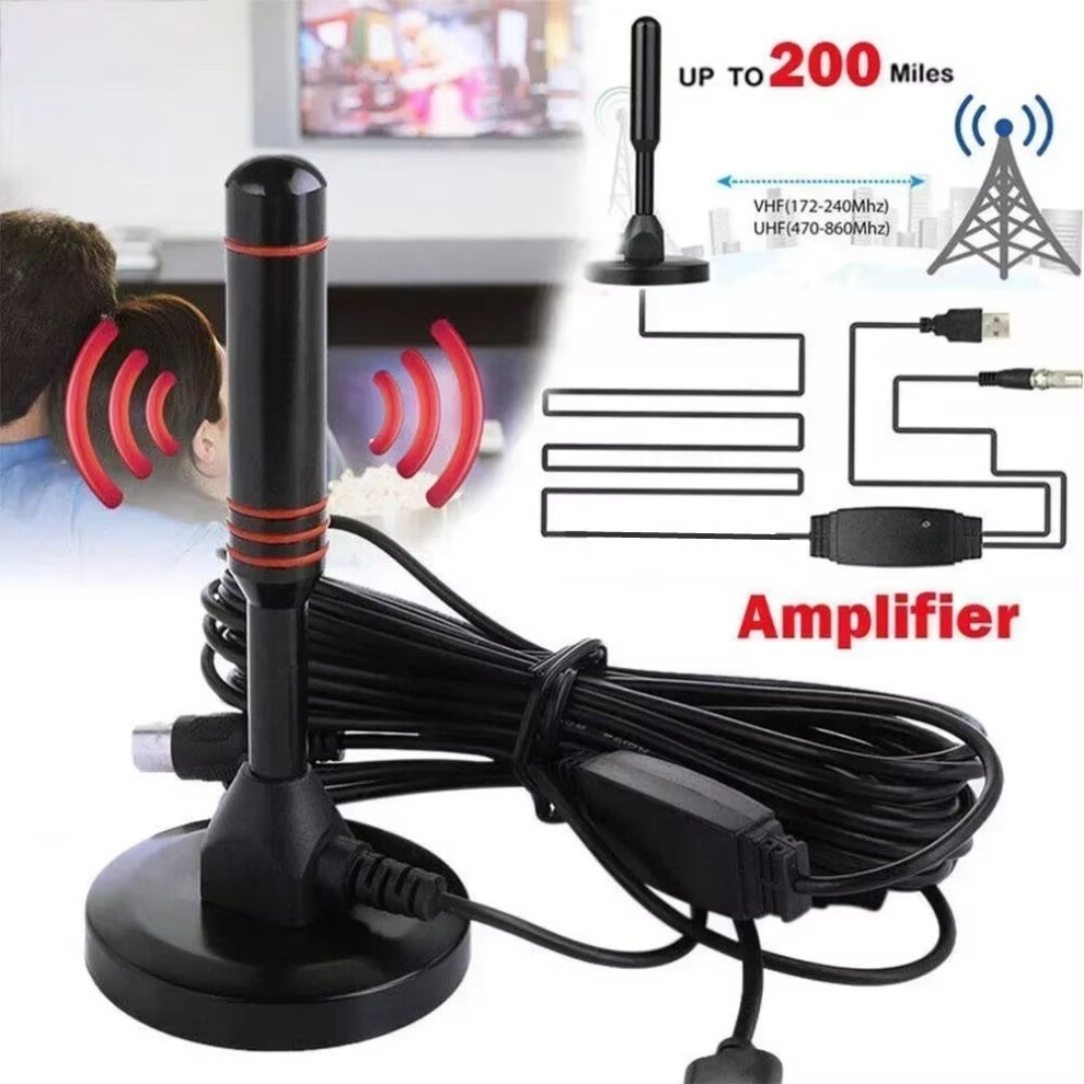 200 Miles Digital TV Antenna Indoor HDTV Amplified Signal Booster 4K HD 1080P