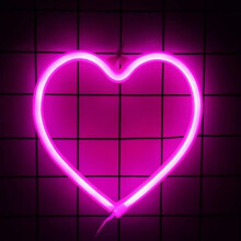 1pc pink heart neon sign, battery or USB powered LED neon light for party, home decoration lamp, table and wall decoration light for decorat