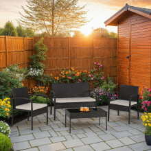 Cedar 4Pc Garden Set - Grey Fabric/Black Glass