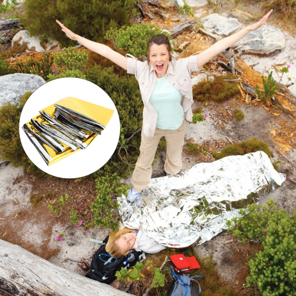 Survival Kit Component, Emergency Thermal Blankets High Reflective Mylar Films For Outdoor Survival Gear, Waterproof Windproof For Camping, 3545974743890