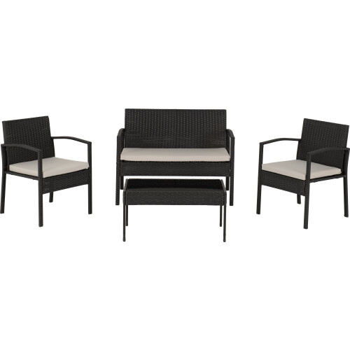 Seconique Cedar 4Pc Garden Set - Grey Fabric/Black Glass 2