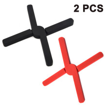 2 buc (negru + roșu) suport pliabil din silicon, extensibil, ușor, flexibil, durabil, antiderapant, suport pentru oale, design în cruce, per