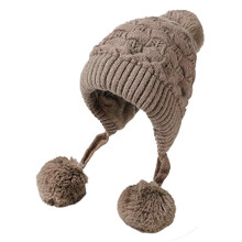 Femei iarna Sherpa Beanie pălării tricotate urechi clapete peruviene acoperi urechi fleece căptușit pufos schi zăpadă pălărie 3 pompo