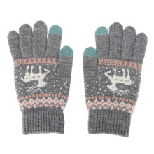 Christmas Deer Printed Warm Gloves Soft Plush Breathable Full Finger Deer Touch Screen Gloves