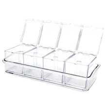 Transparant kruidenrek voor ruimtebesparing, acryl kruidenopbergrek met uitneembaar en antislip dienblad, 4 aparte compartimenten voor multi