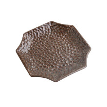 Brown Octagon Ceramic Plant Saucer 6.4 Inch – Decorative Drip Tray for Indoor Outdoor Pots, Non‑Slip Base