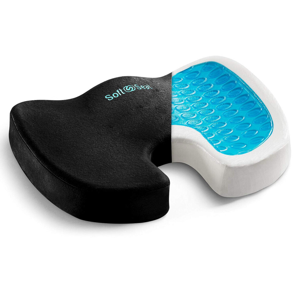 Orthopedic Memory Foam Seat Cushion For Coccyx And Tailbone Pain Relief, Cooling Gel Comfort, Nonslip Car Use, Black 9351714430043
