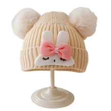Knitted Winter Warm Beanies Hat Elastic Crochet Hat with-Beige