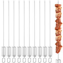 BBQ Skewers Set 10Pcs Stainless Steel Kabob Skewers 17.1 Inch Flat Design with Slider and Storage Bag