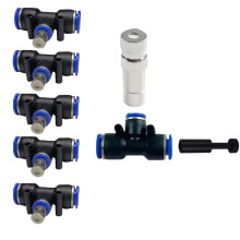 10pcs Brass Fog Mist Misting Nozzles 8mm Quick Connect Tees 0.4mm Ceramic Spray for Cooling and Humidification