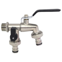 Black Dual Outlet Garden Faucet, Corrosion Resistant Outdoor Wall Mount Tap